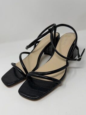 Women’s Nine West Black Croc-Embossed Strappy Block Heels